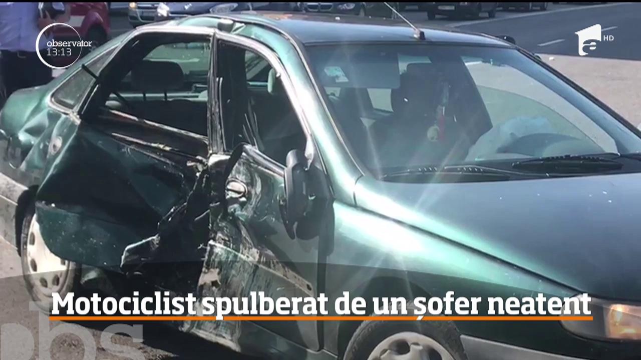 Motociclist spulberat de un șofer neatent