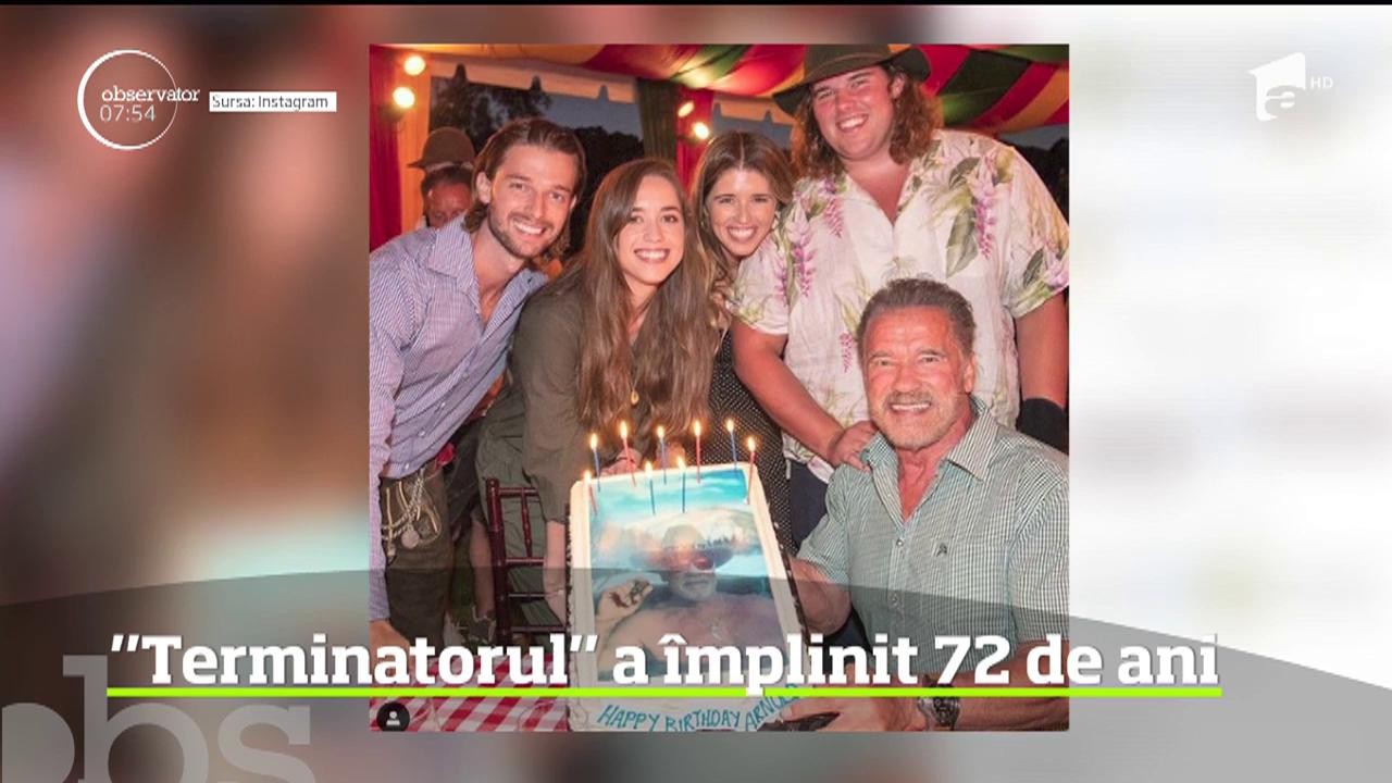 Legendarul actor Arnold Schwarzenegger a &icirc;mplinit 72 de ani. Fostul guvernator al Californiei şi-a sărbătorit ziua de naştere alături de copii