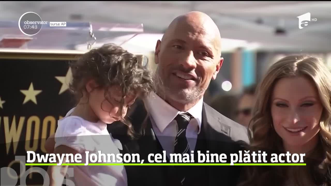 Dwayne Johnson a fost actorul cel mai bine plătit &icirc;n ultimul an