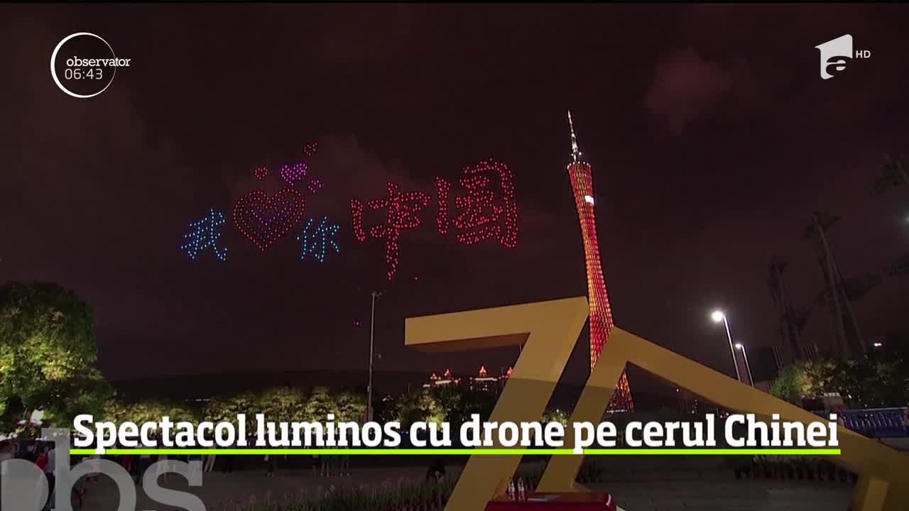 Spectacol luminos cu drone pe cerul Chinei