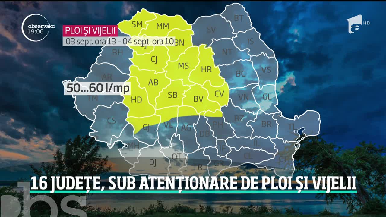 Vremea se schimbă radical. 16 judeţe, sub atenționare de ploi și vijeli
