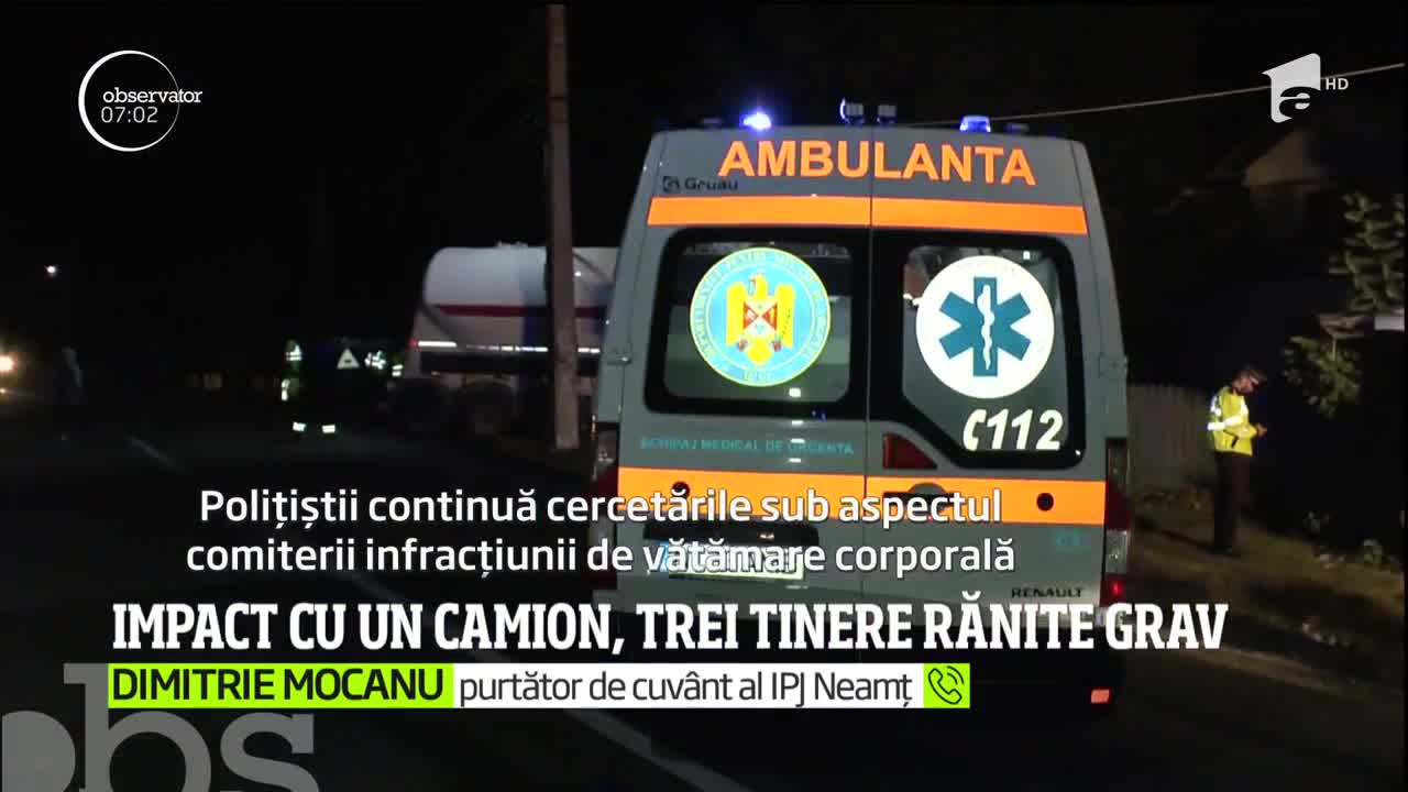 Accident grav &icirc;n Neamţ. Trei femei au fost rănite, iar două dintre ele sunt &icirc;n stare gravă, după impactul &icirc;ntre o dubiţă şi un camion ce transporta ciment
