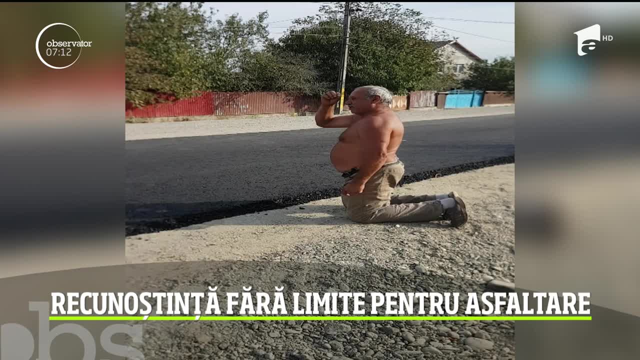 Un bărbat dintr-o localitate din judeţul Bacău a sărutat asfaltul abia pus pe drumul comunal de fericire că va scăpa de praf