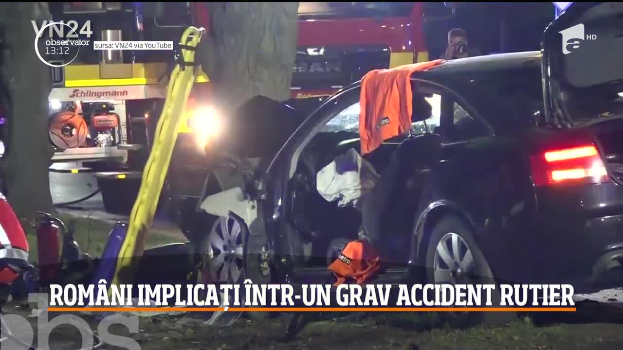 Accident dramatic &icirc;n Germania. Un rom&acirc;n a pierdut controlul volanului după o manevră periculoasă de depăşire și s-a izbit frontal de un copac. Soția și unul dintre copii au decedat