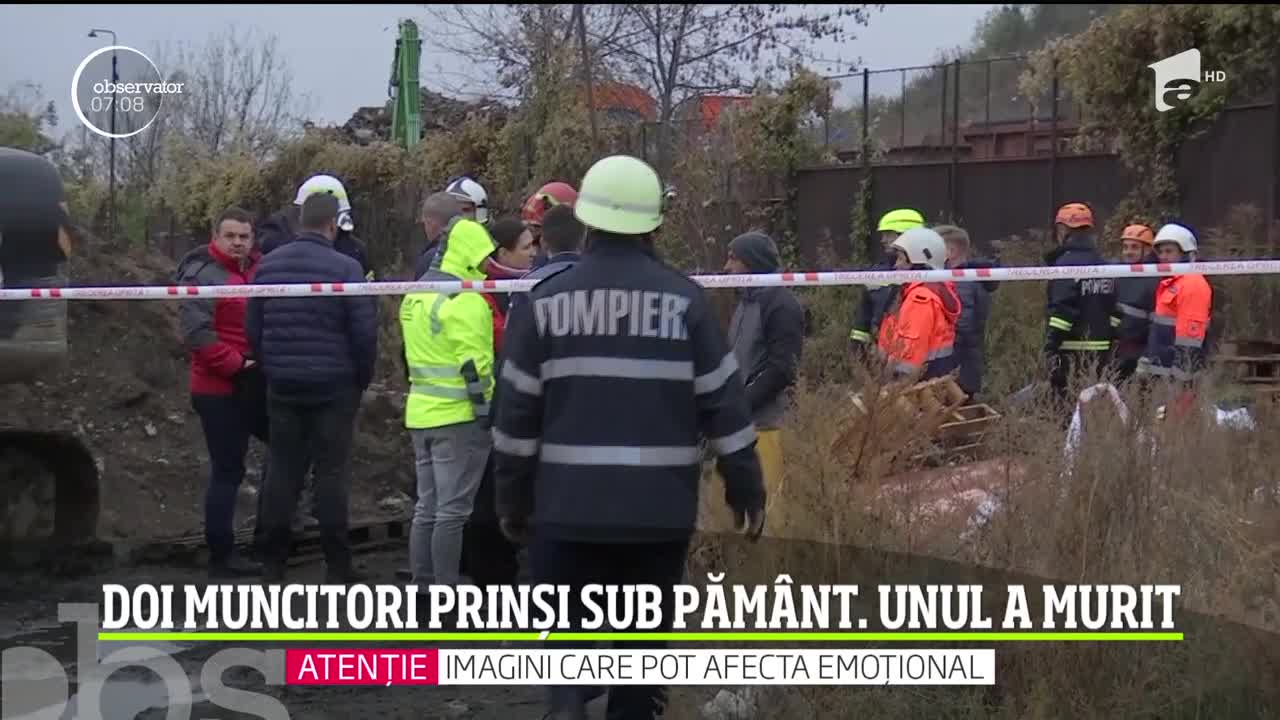 O zi de muncă pe şantier s-a transformat &icirc;ntr-o tragedie. Doi muncitori au fost prinşi sub un morman de păm&acirc;nt, unul dintre ei a murit &icirc;n timpul misiunii de slavare