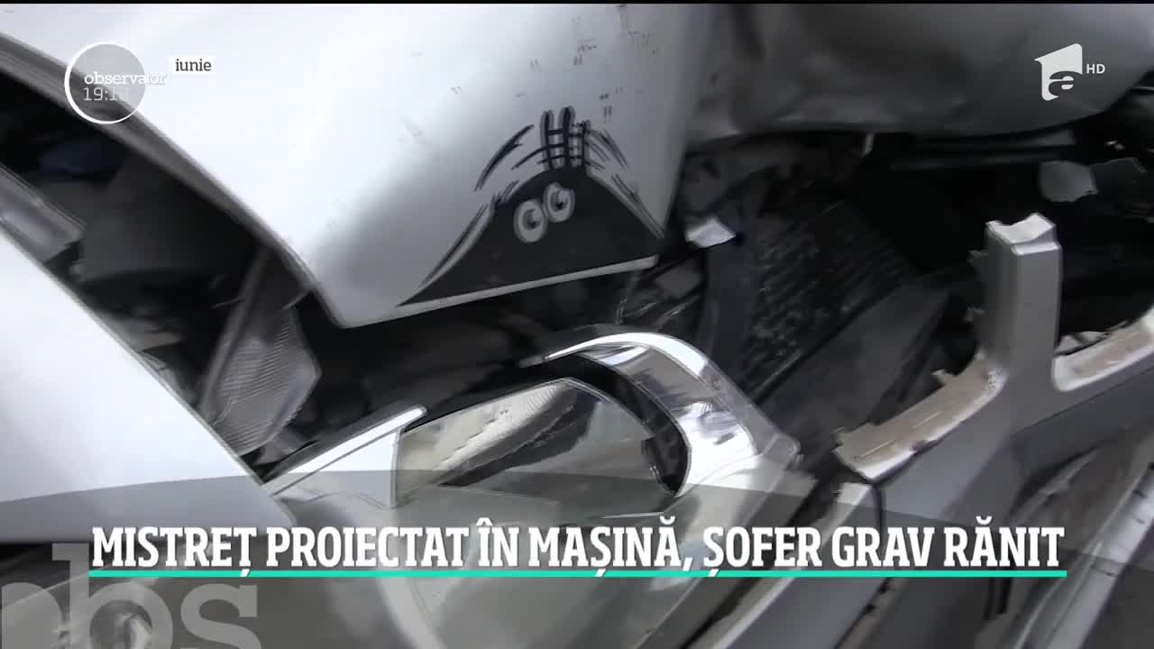 Un t&acirc;năr a fost grav rănit, pe o şosea din D&acirc;mboviţa, după ce un mistreţ i-a trecut prin parbriz