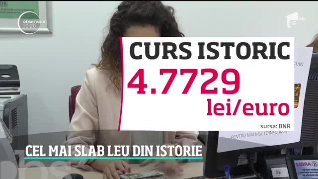 Cel mai slab leu din istorie! BNR a cotat moneda europeană la peste 4 lei şi 77 de bani!