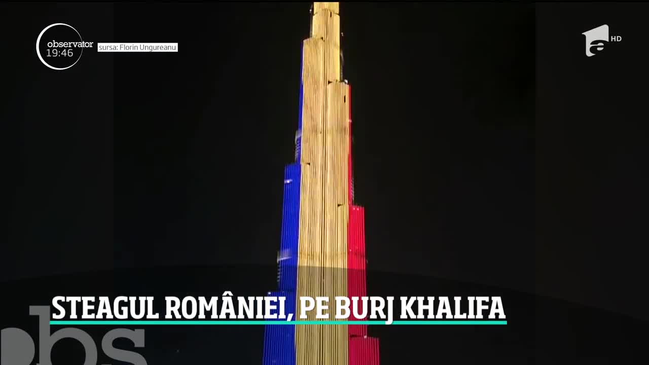 De Ziua Națională a Rom&acirc;niei, tricolorul a strălucit pe cea mai &icirc;naltă clădire din lume, Burj Khalifa. Imagini spectaculoase