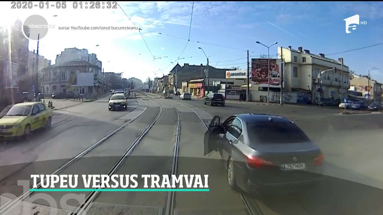 Un bucureştean a &icirc;nvăţat pe propria piele că nu e bine să te pui cu un tramvai