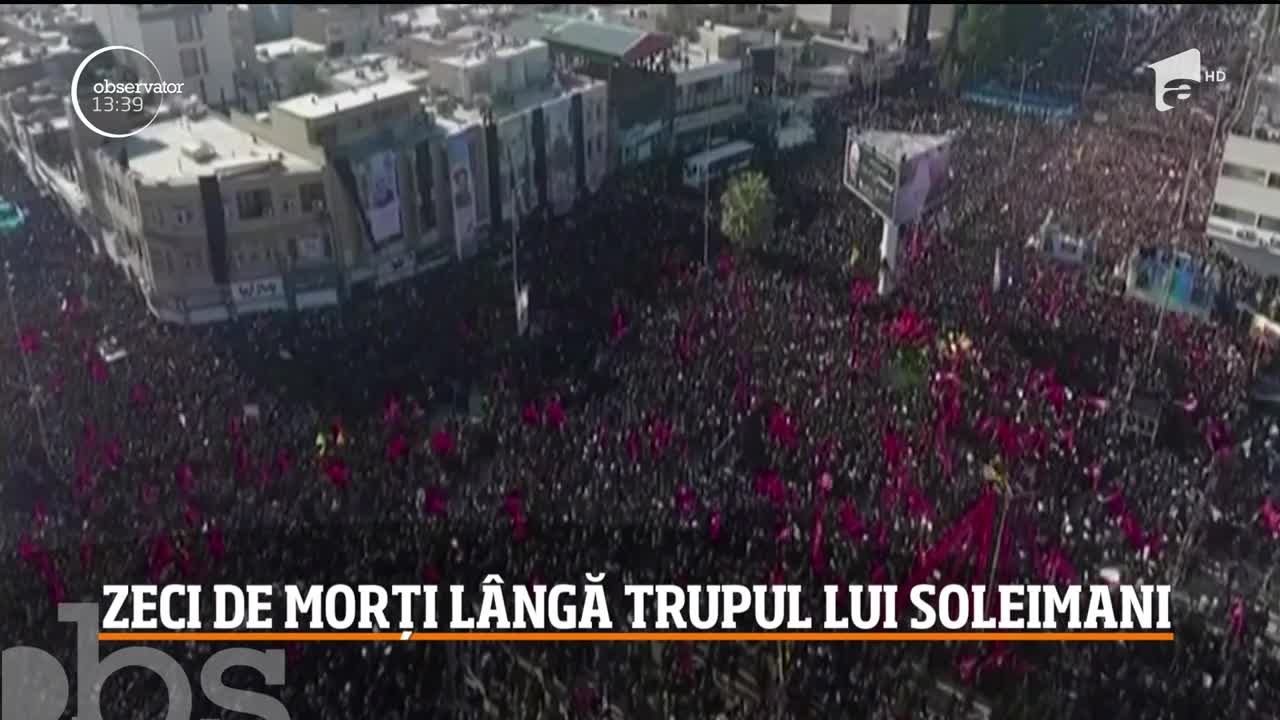 Zeci de oameni au murit călcaţi &icirc;n picioare, iar 190 au fost răniţi la funeraliile organizate &icirc;n memoria generalului Soleimani