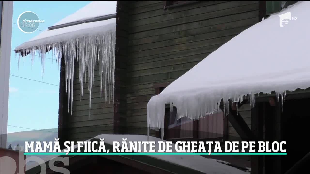 O bucată mare de zapadă &icirc;ngheţată s-a rupt de pe acoperişul unui bloc din Predeal şi a căzut peste un copil şi o femeie
