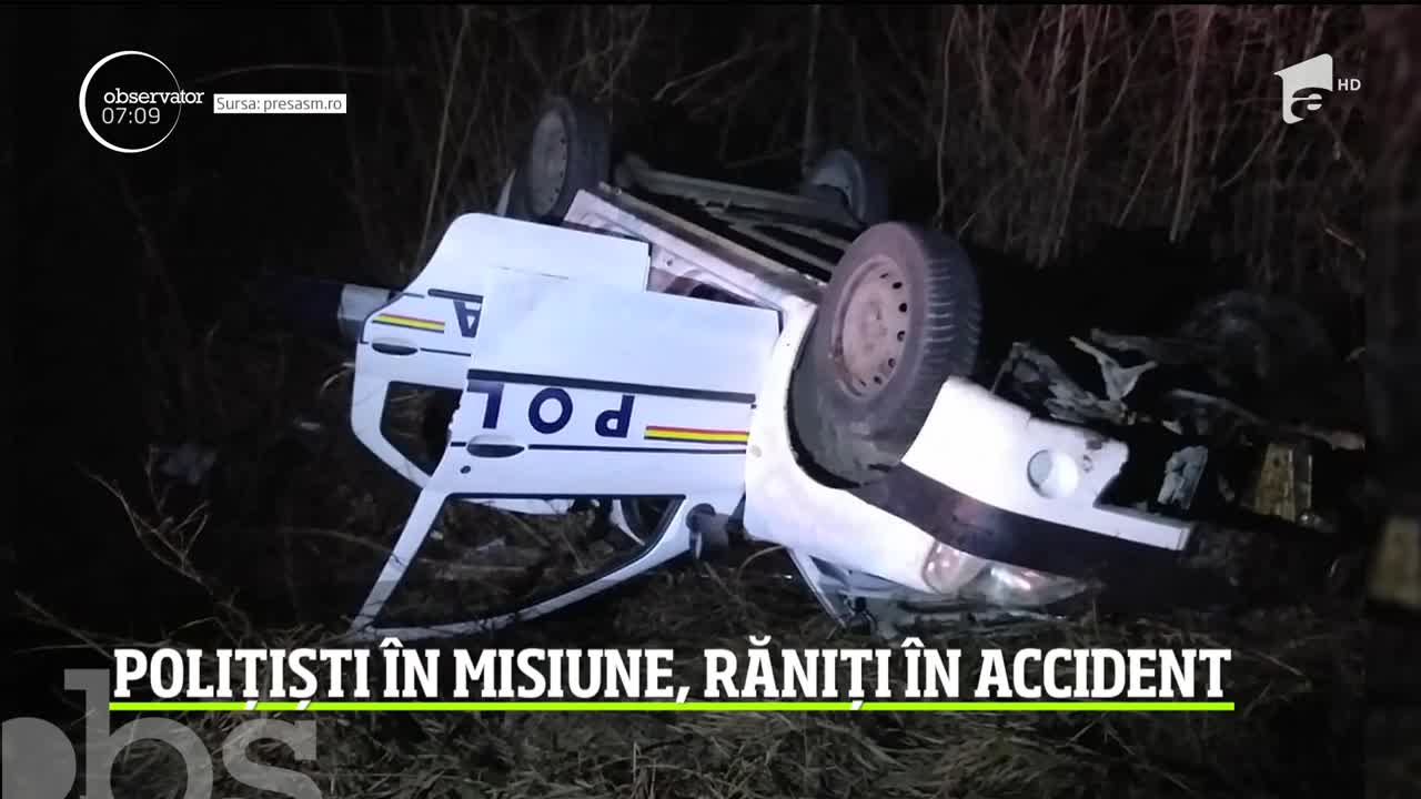Polițiști &icirc;n misiune, răniți &icirc;ntr-un accident auto pe o șosea din Satu Mare