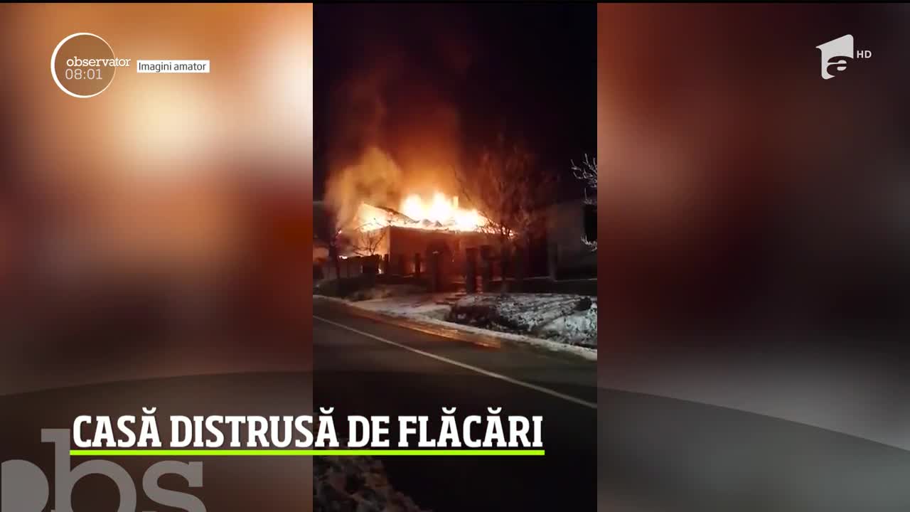 Un incediu puternic a distrus o casă din temelii &icirc;ntr-o comună din Cluj