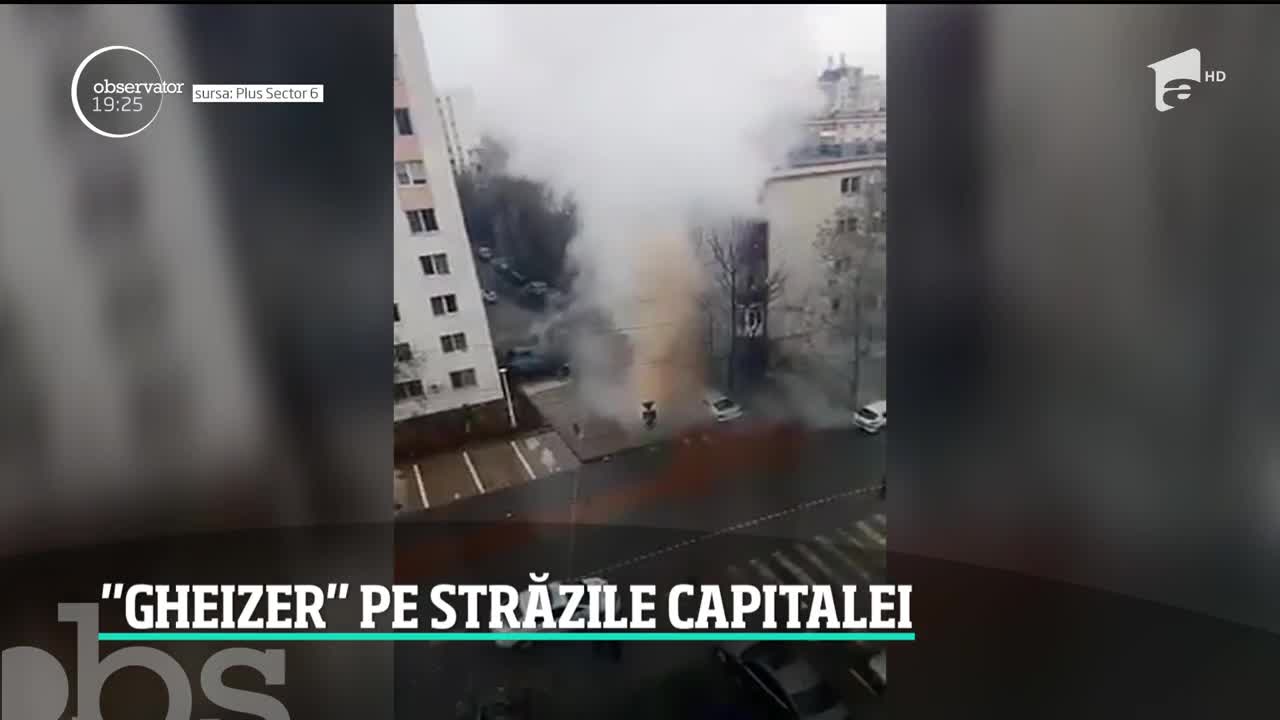 "Gheizerul" din cartierul bucureştean Militari!  O coloană de apă fierbinte şi aburi a ţ&acirc;şnit p&acirc;nă la 10 metri &icirc;nălţime