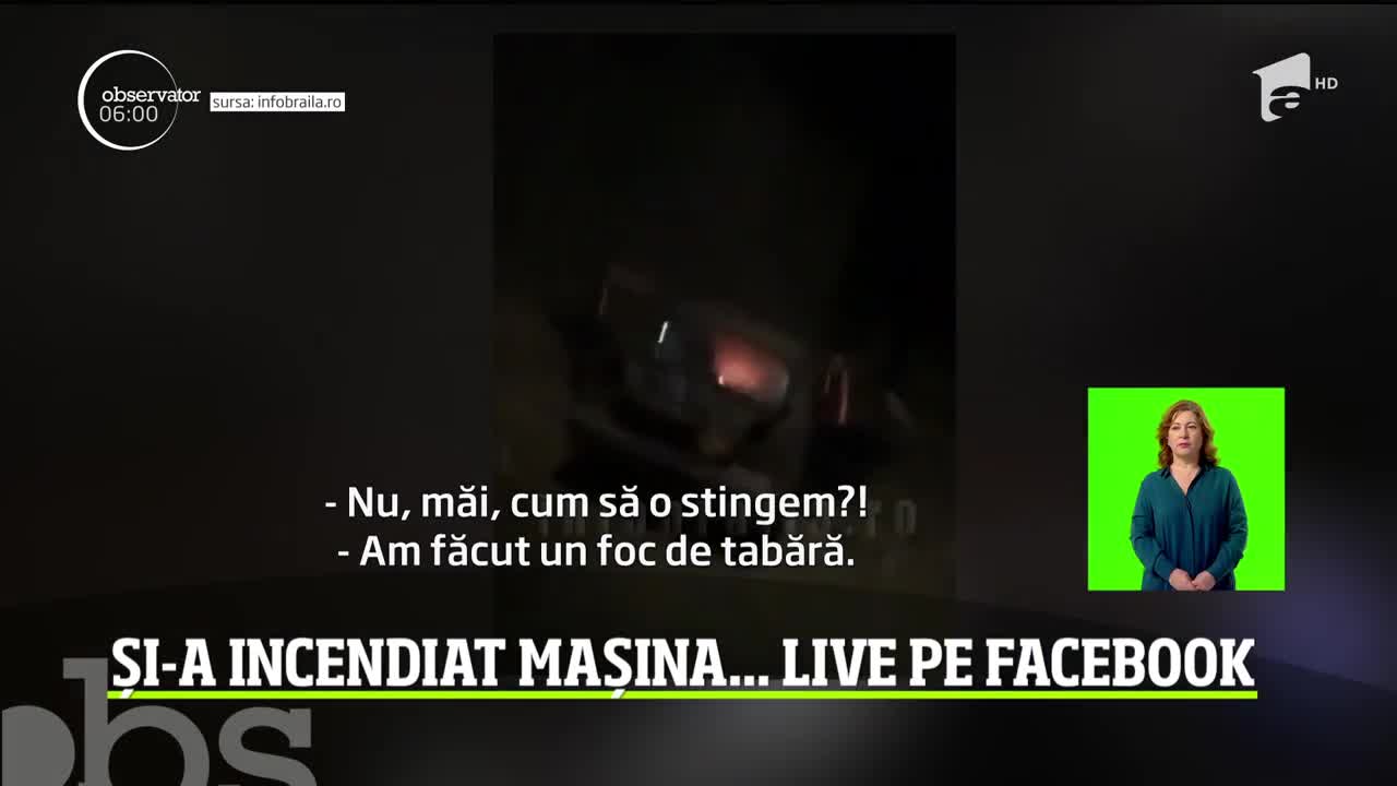 Terbilism filmat şi transmis live pe Facebook, &icirc;n Brăila. Un t&acirc;năr de 29 de ani şi-a incendiat propria maşină