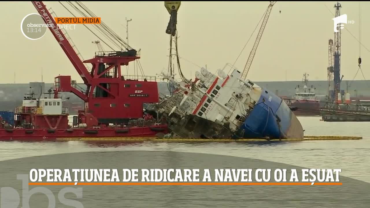 Nava scufundată cu 14 mii de oi la bord &icirc;n Portul Midia nu poate fi scoasă din apă
