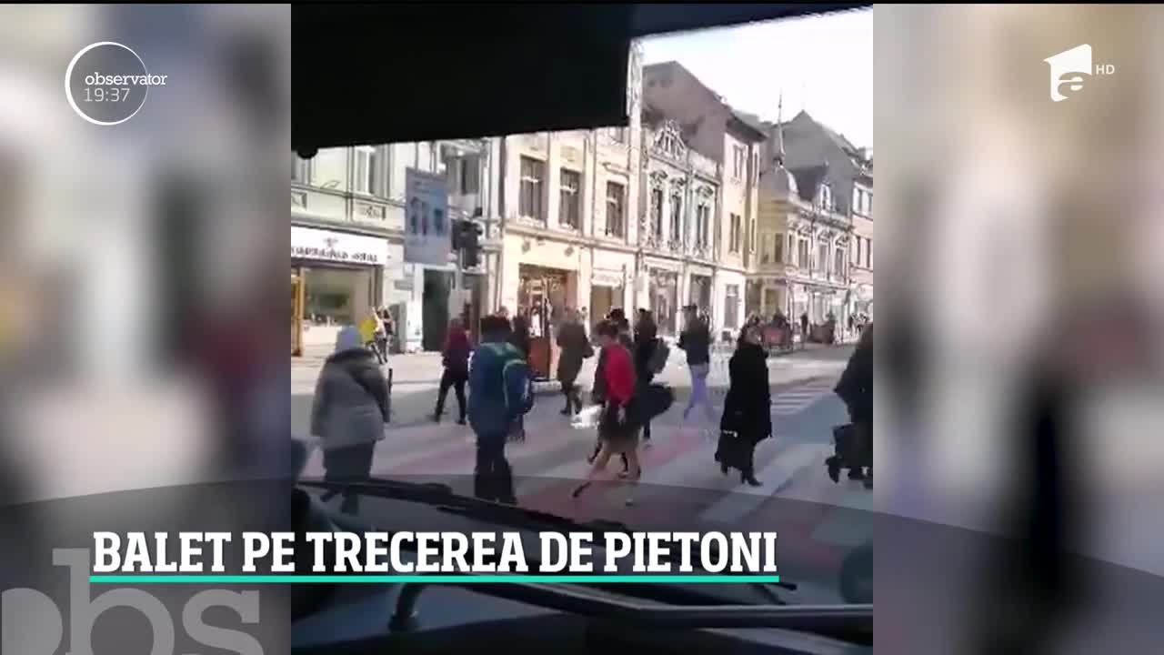 O trecere de pietoni din Brașov a devenit scenă pentru o t&acirc;nără pasionată de dans
