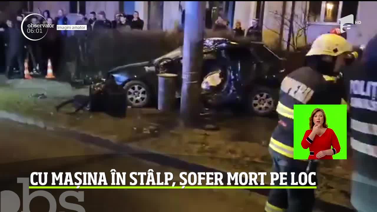 Accident cumplit &icirc;n Baia Mare. Un bărbat de 27 de ani a intrat cu mașina &icirc;ntr-un st&acirc;lp și a  murit pe loc