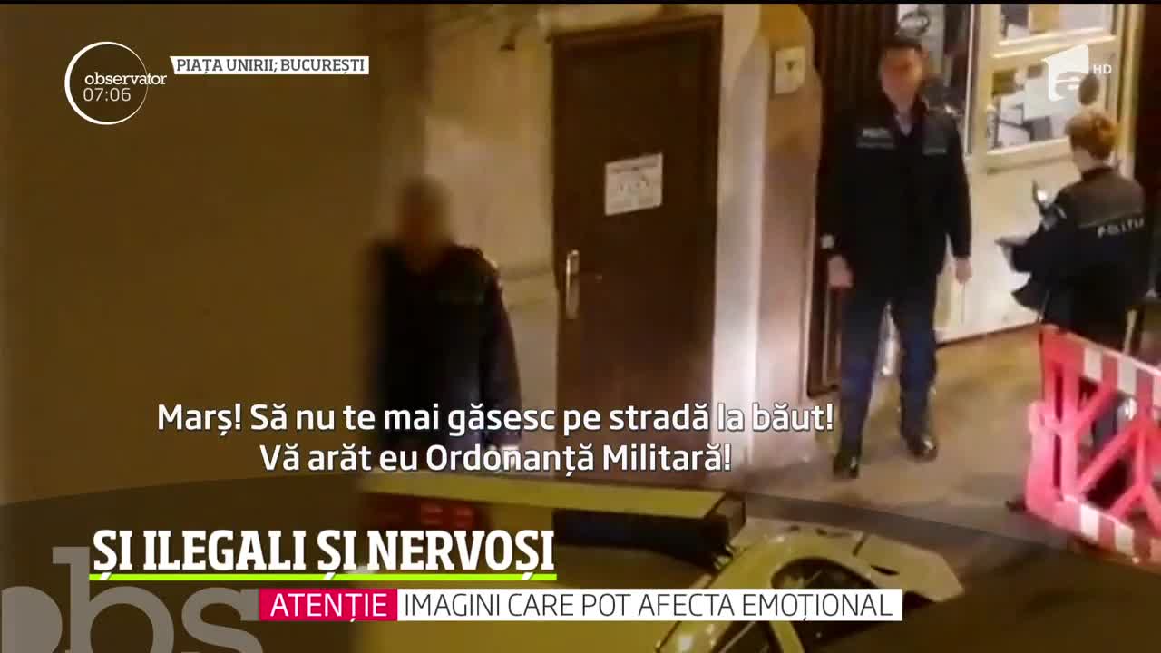 Un agent de poliţie din București tr&acirc;nteşte la păm&acirc;nt şi loveşte cu picioarele un t&acirc;năr prins la băut, &icirc;n stradă, &icirc;n plină restricţie