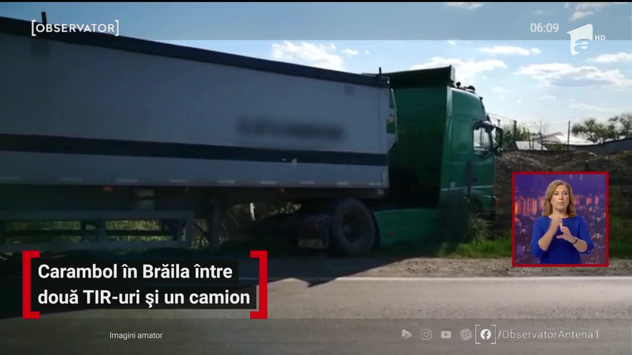 Carambol &icirc;n Brăila &icirc;ntre două TIR-uri și un camion