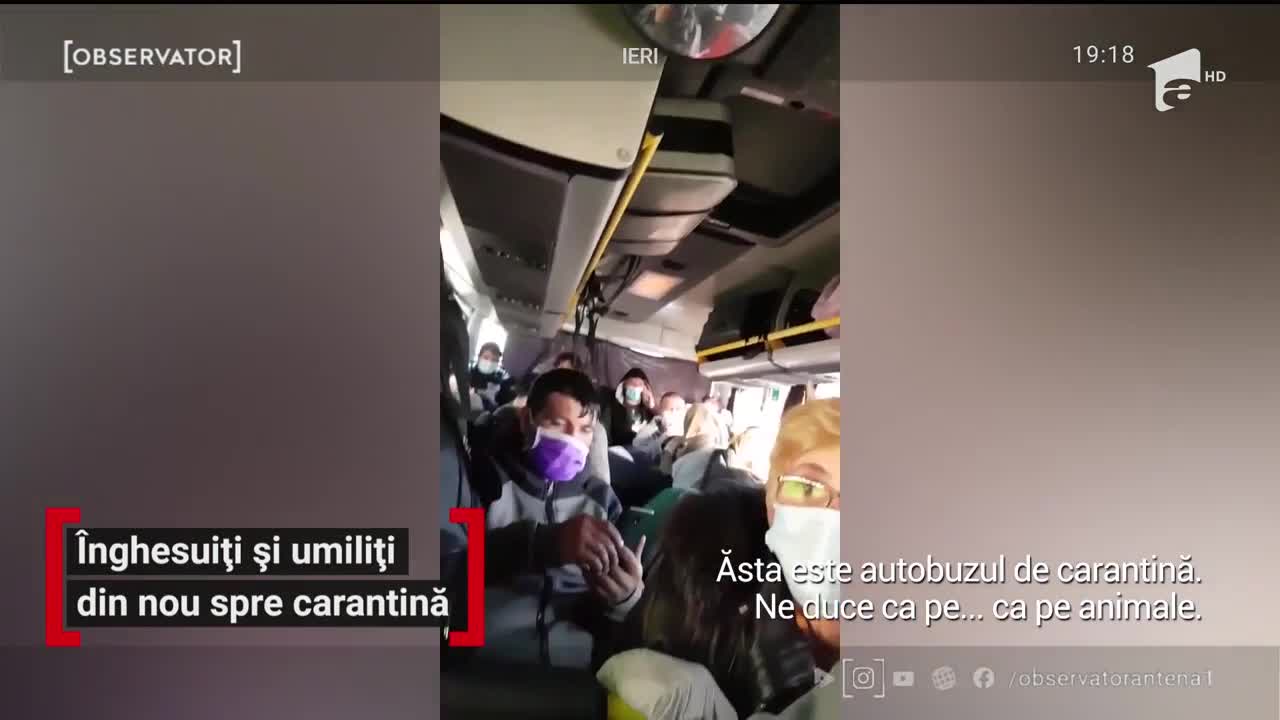 Zeci de oamenii au fost &icirc;nghesuiţi &icirc;ntr-un autobuz care urma să &icirc;i ducă &icirc;n carantină &icirc;n judeţele de reşedinţă