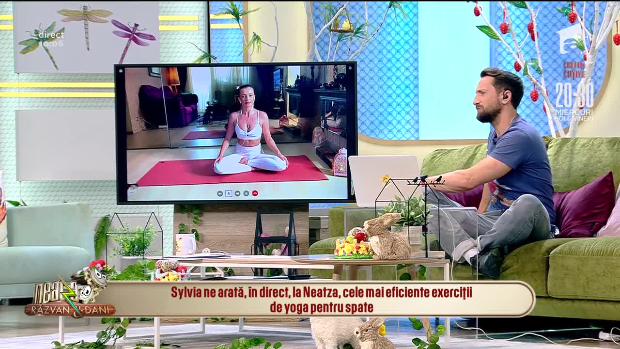 Cele mai eficiente exerciții de yoga pentru spate. Sylvia, demonstrație, &icirc;n direct, la Neatza!