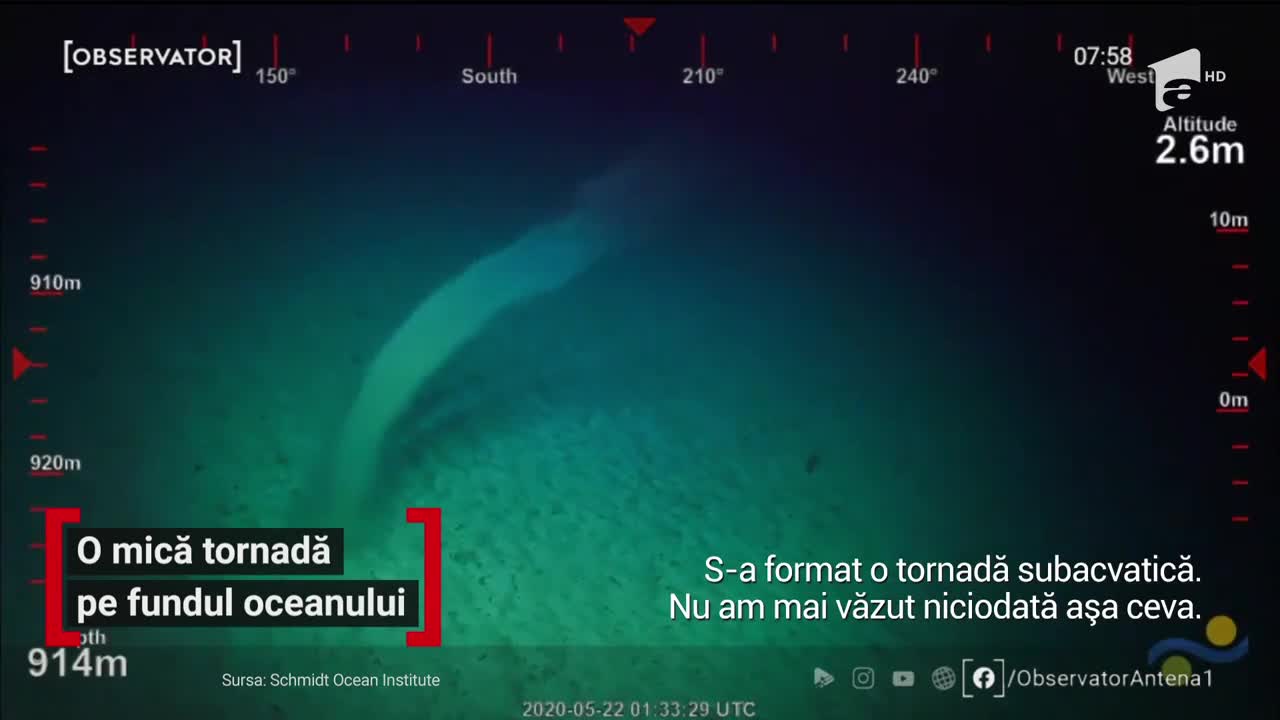 O misterioasă tornadă subacvatică s-a format &icirc;n largul coastelor Australiei. O sondă fără pilot a surprins momentul de pe fundul mării