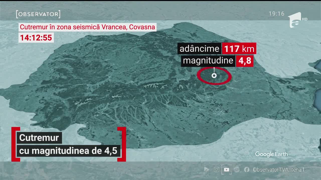 Cutremur cu magnitudinea de 4,5 grade pe Richter, &icirc;n judeţul Covasna