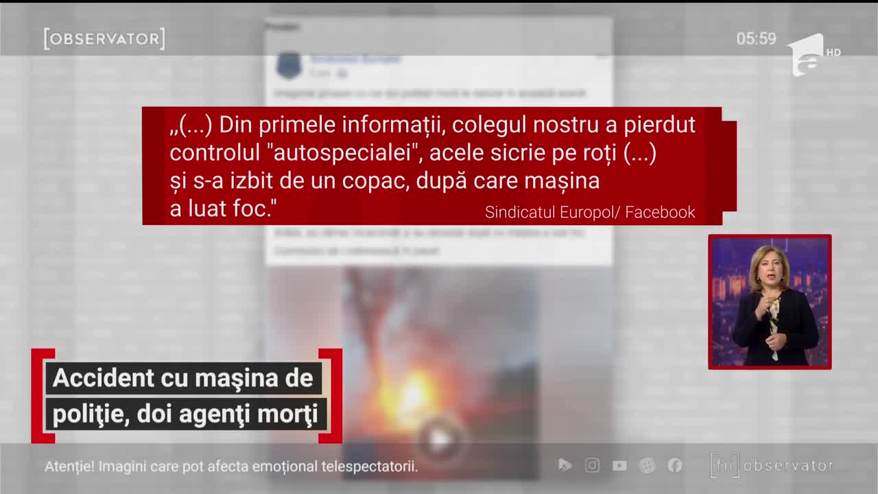 Accident cumplit &icirc;n Brăila. Doi polițiști au murit arși de vii după ce mașina &icirc;n care se aflau s-a izbit de un copac