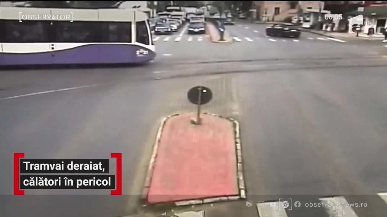 Un tramvai a sărit de pe şine &icirc;n apropierea Gării de Nord din Timişoara şi a fost la un pas să strivească trecătorii din zonă