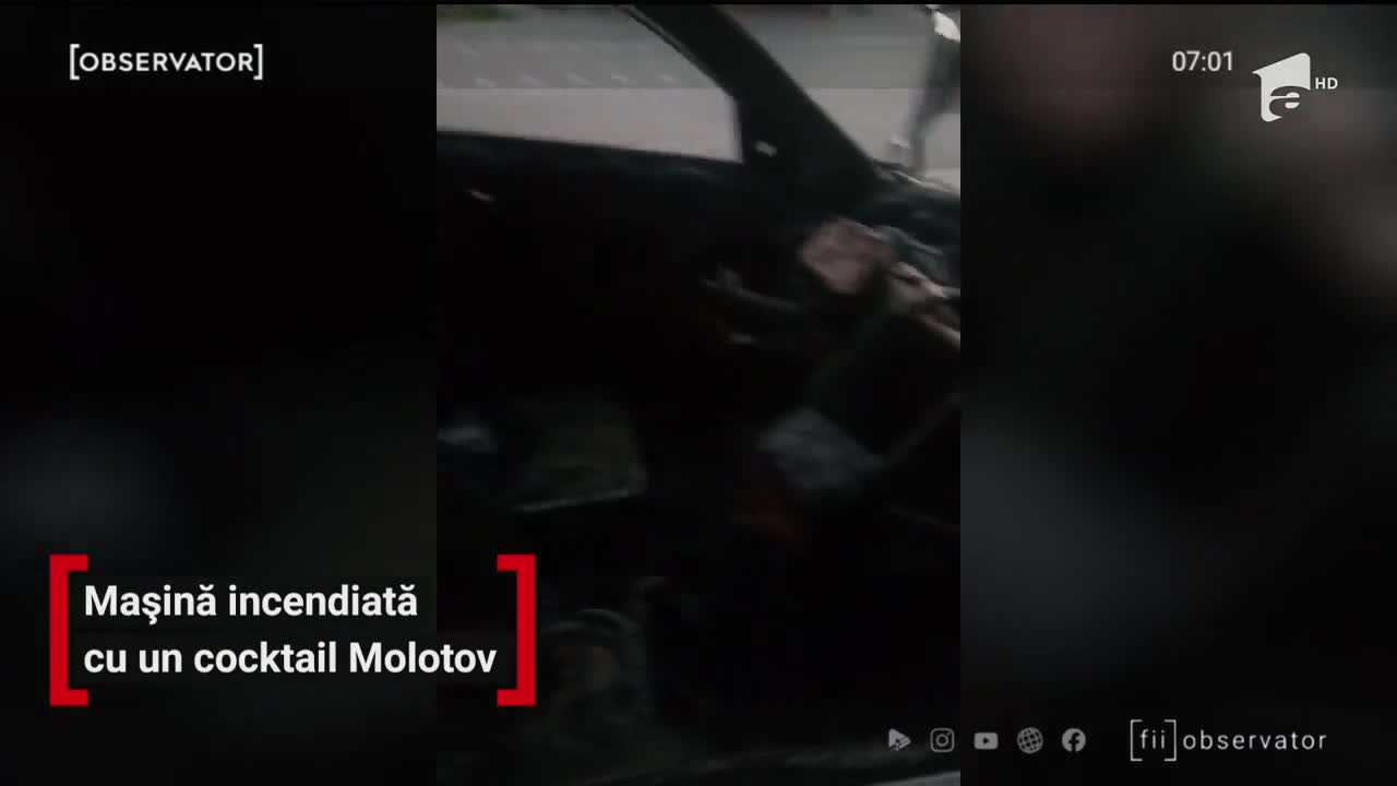Maşină incendiată cu un cocktail Molotov