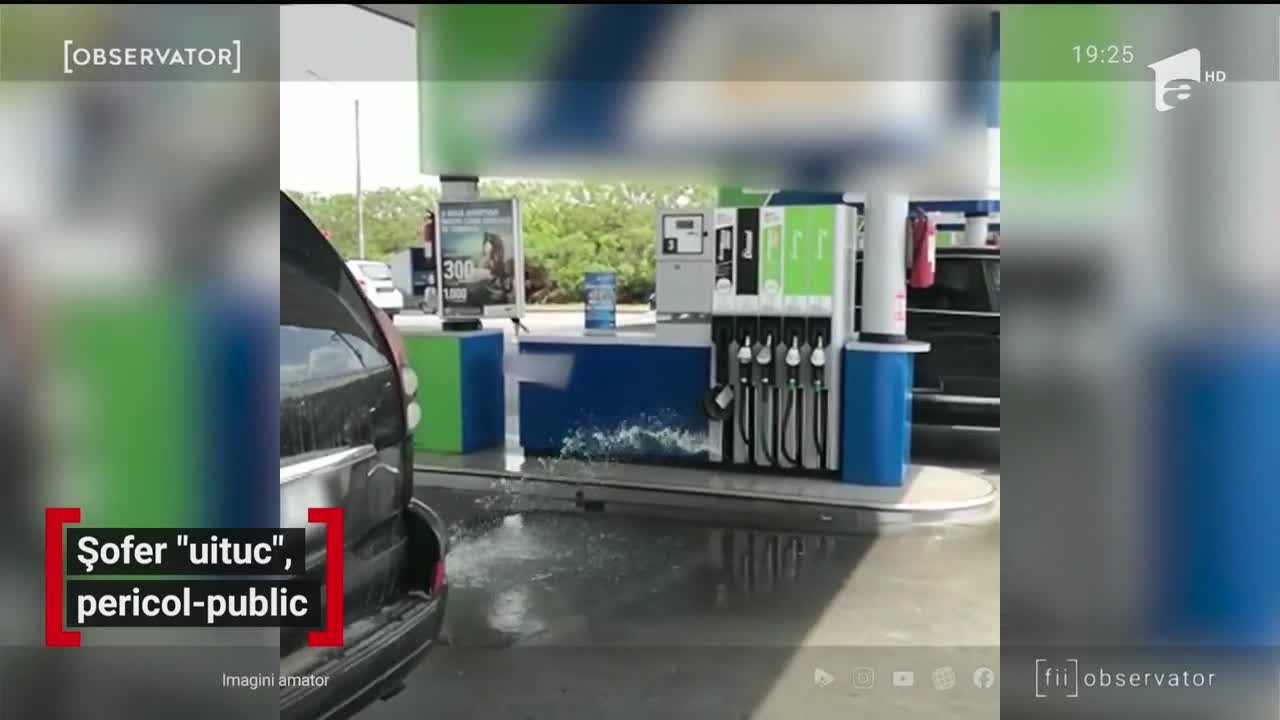 Haos &icirc;ntr-o benzinărie de pe Autostrada Soarelui. Un șofer a plecat cu tot cu furtunul de la pompă