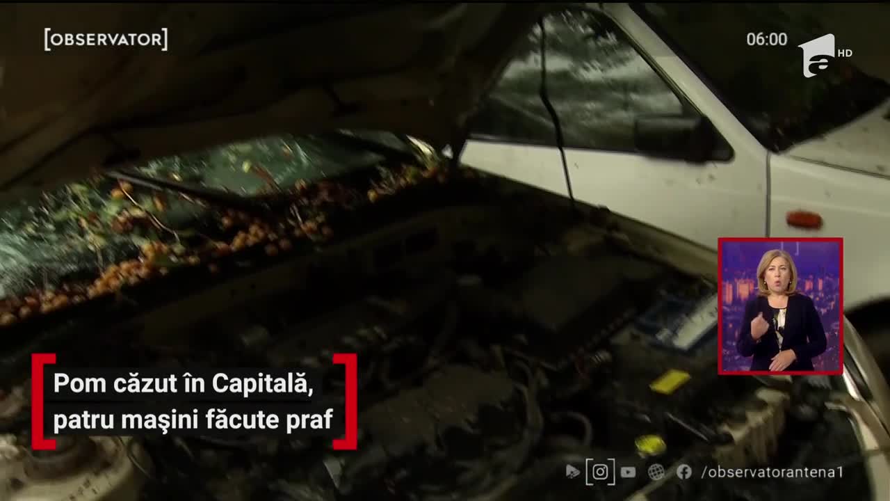 Pom căzut &icirc;n Capitală, patru mașini făcute praf
