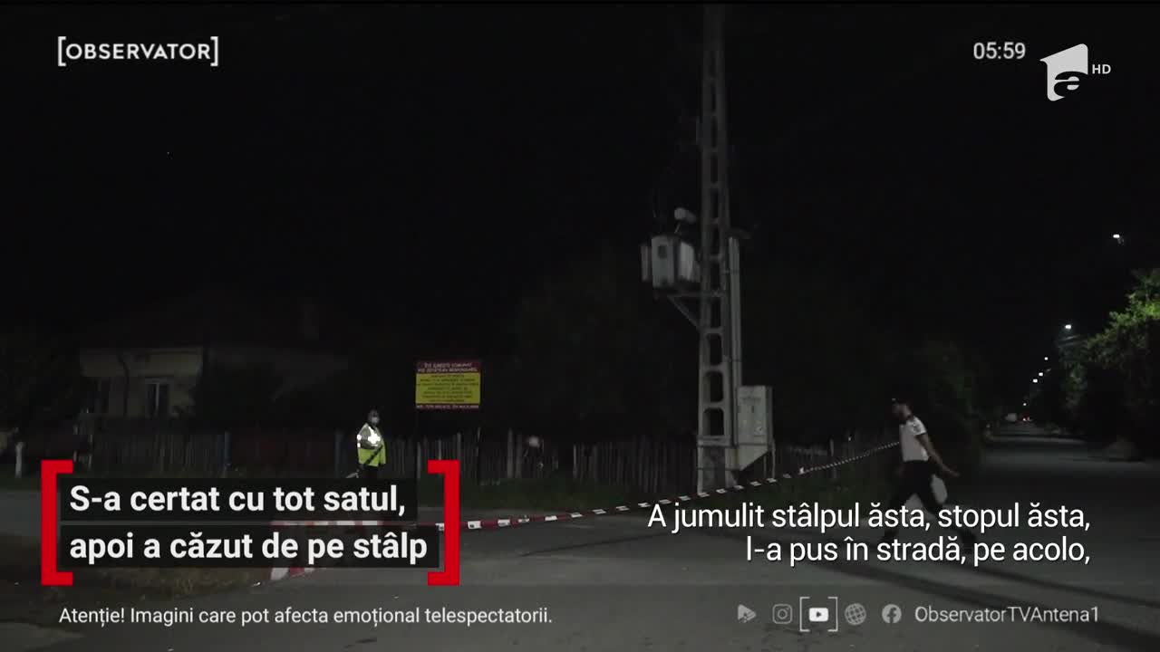 Caz şocant &icirc;ntr-o localitate din D&acirc;mboviţa. După ce s-a certat cu tot satul, un bărbat s-a urcat pe un st&acirc;lp de pe care a căzut electrocutat
