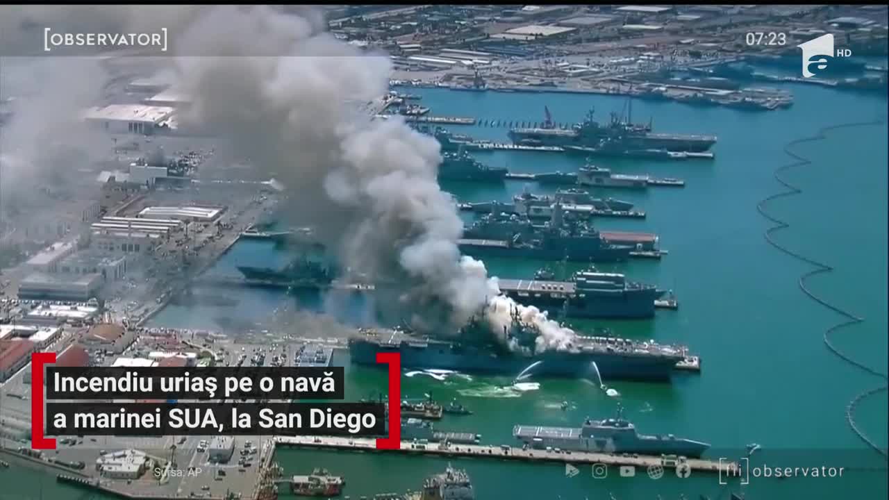 21 de oameni au fost răniţi &icirc;ntr-un incendiu uriaş care a cuprins o navă de luptă a Statelor Unite
