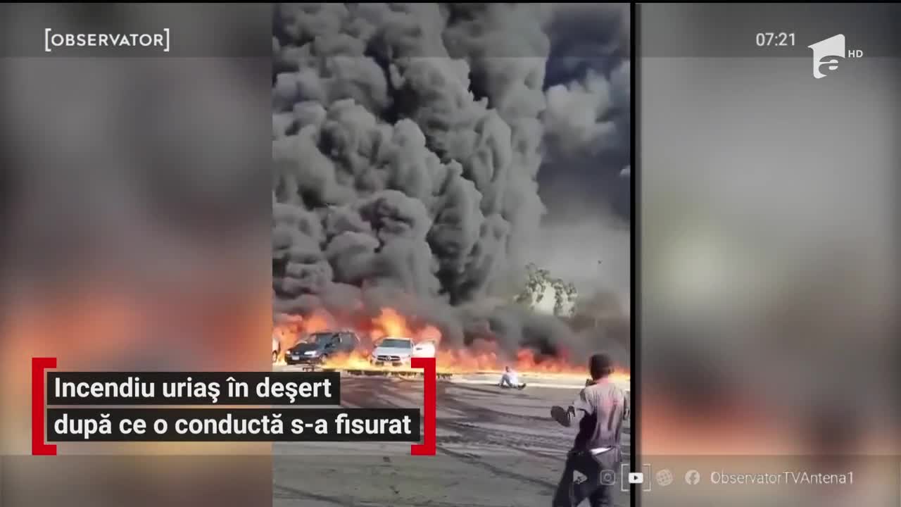 Incendiu violent &icirc;n deşertul din Egipt. Flăcările şi fumul puternic se putea observa de la kilometri distanţă
