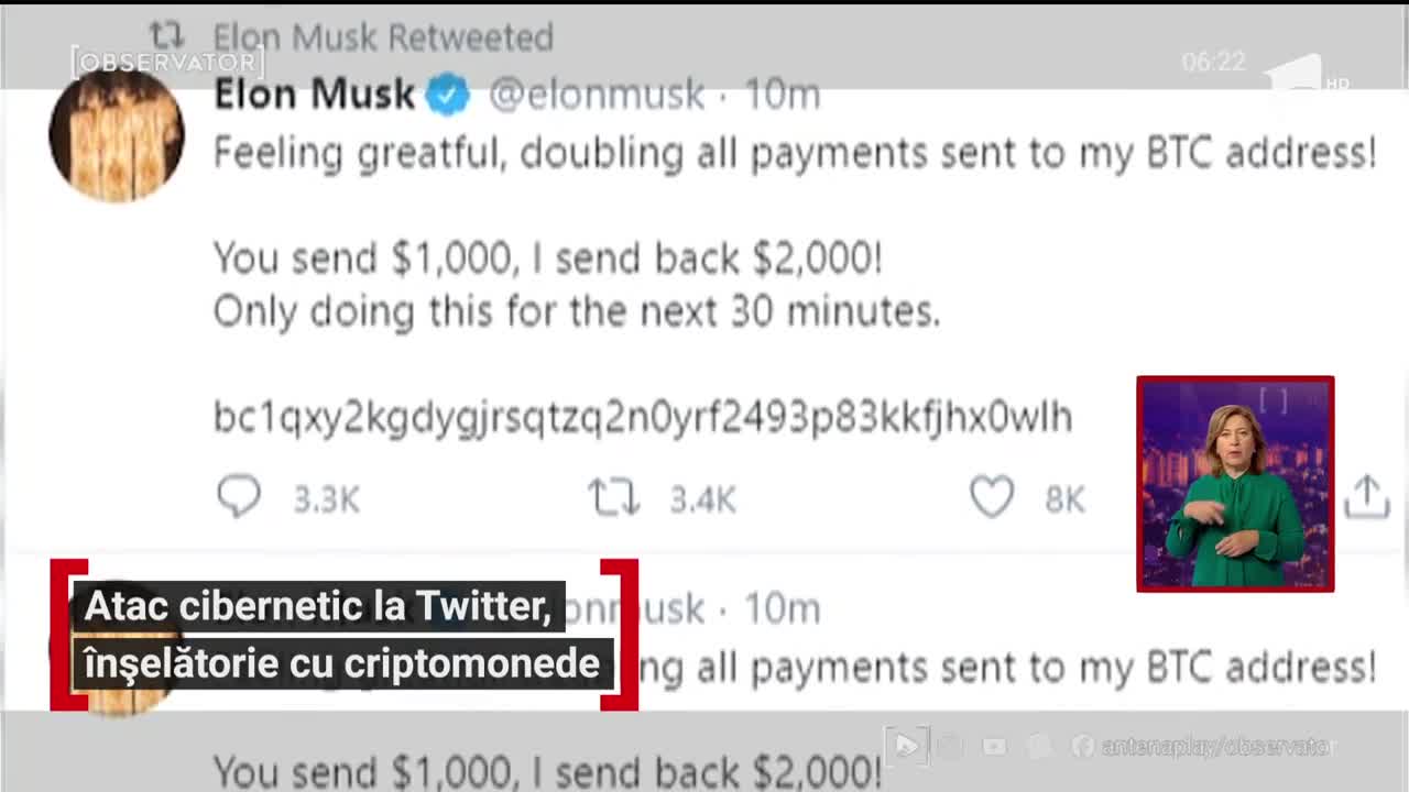 Atac cibernetic la Twitter. Conturile mai multor miliardari au fost sparte de hackeri &icirc;ntr-o tentativă de &icirc;nşelătorie cu criptomonede
