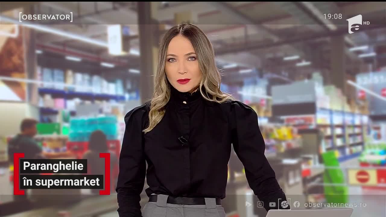Paranghelie &icirc;ntr-un supermarket din București. Un grup de indivizi a luat de pe rafturi tot ce au poftit şi s-au aşezat la masă