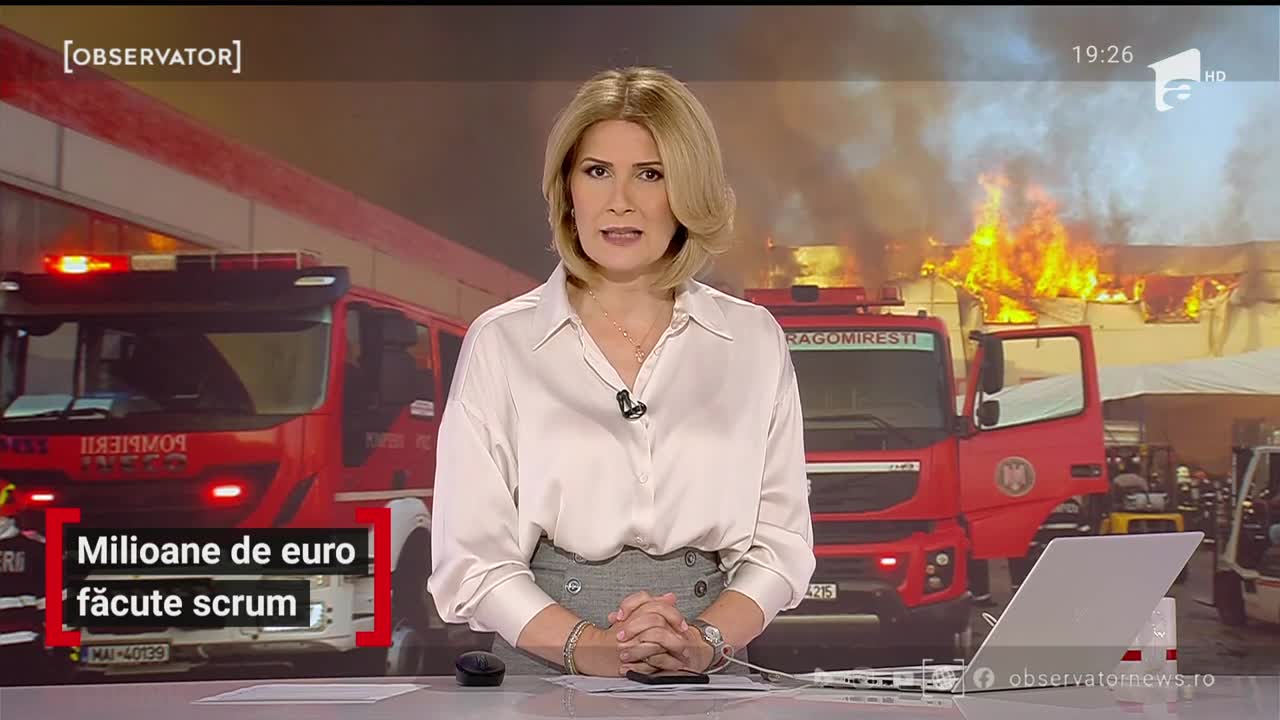 Un incendiu violent a &icirc;nghiţit depozite de milioane de euro, l&acirc;ngă Bucureşti