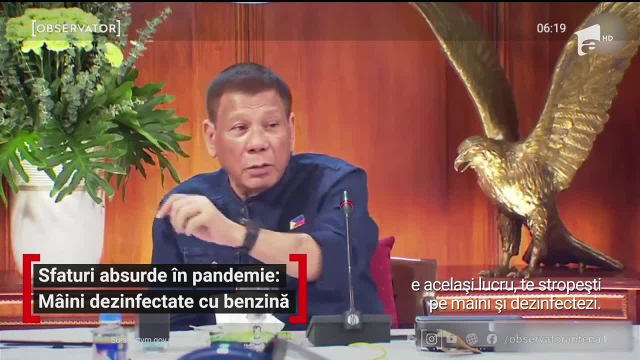 Preşedintele Filipinelor le-a recomandat cetăţenilor să-şi cureţe m&acirc;inile cu benzină sau motorină