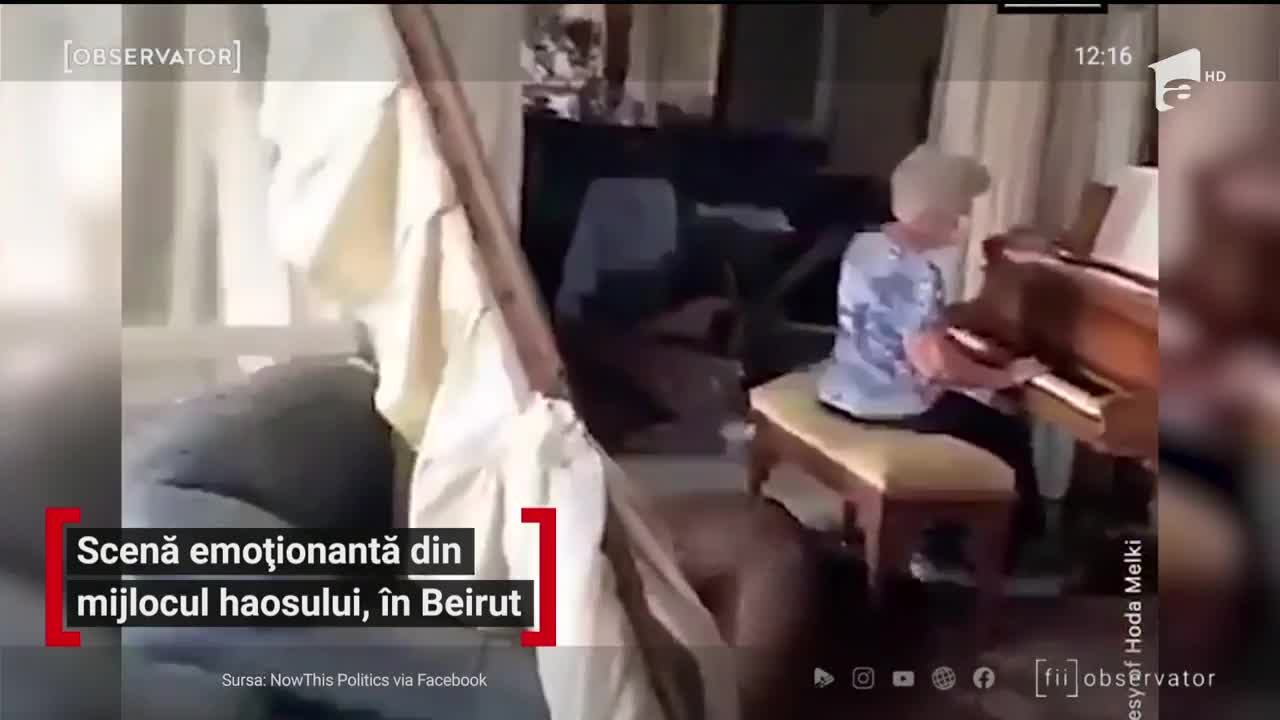 Imagini emoționante &icirc;n Beirut. O femeie de 79 de ani c&acirc;ntă la pian &icirc;n mijlocul casei distruse