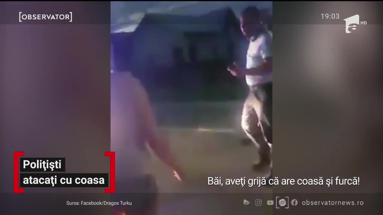 Polițiști atacați cu coasa de doi fraţi din D&acirc;mboviţa. Unul dintre agenţi riscă să-şi piardă m&acirc;na