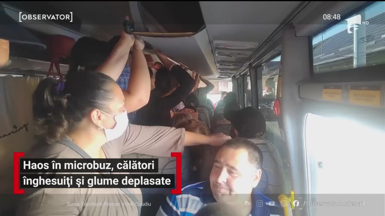 Zeci de oameni s-au &icirc;nghesuit ca sardelele &icirc;ntr-un microbuz din Braşov