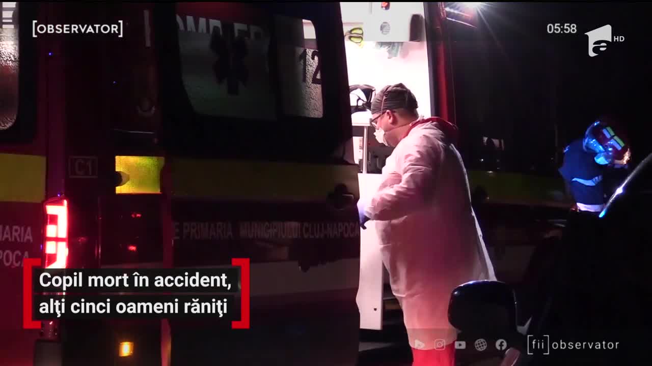 Accident cumplit pe centura oraşului Gherla. Un copil de 7 ani a murit şi alte cinci persoane au ajuns la spital