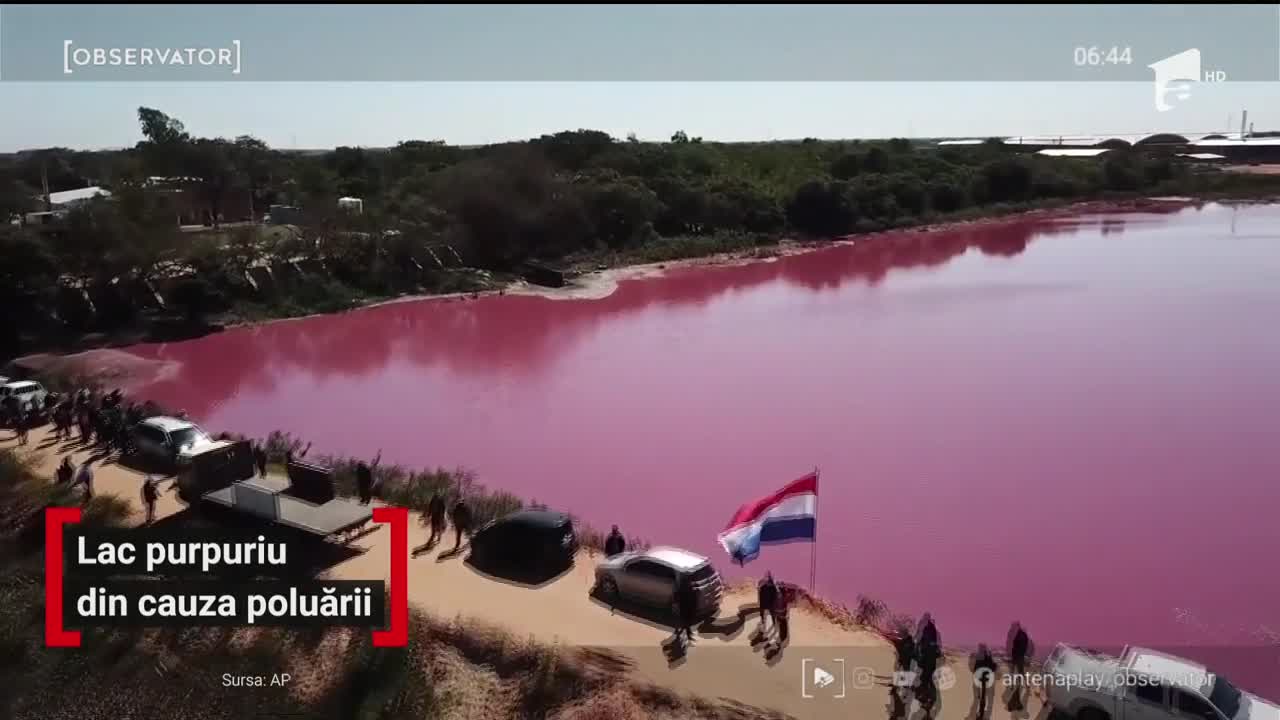 Lac purpuriu din cauza poluării, în Paraguay