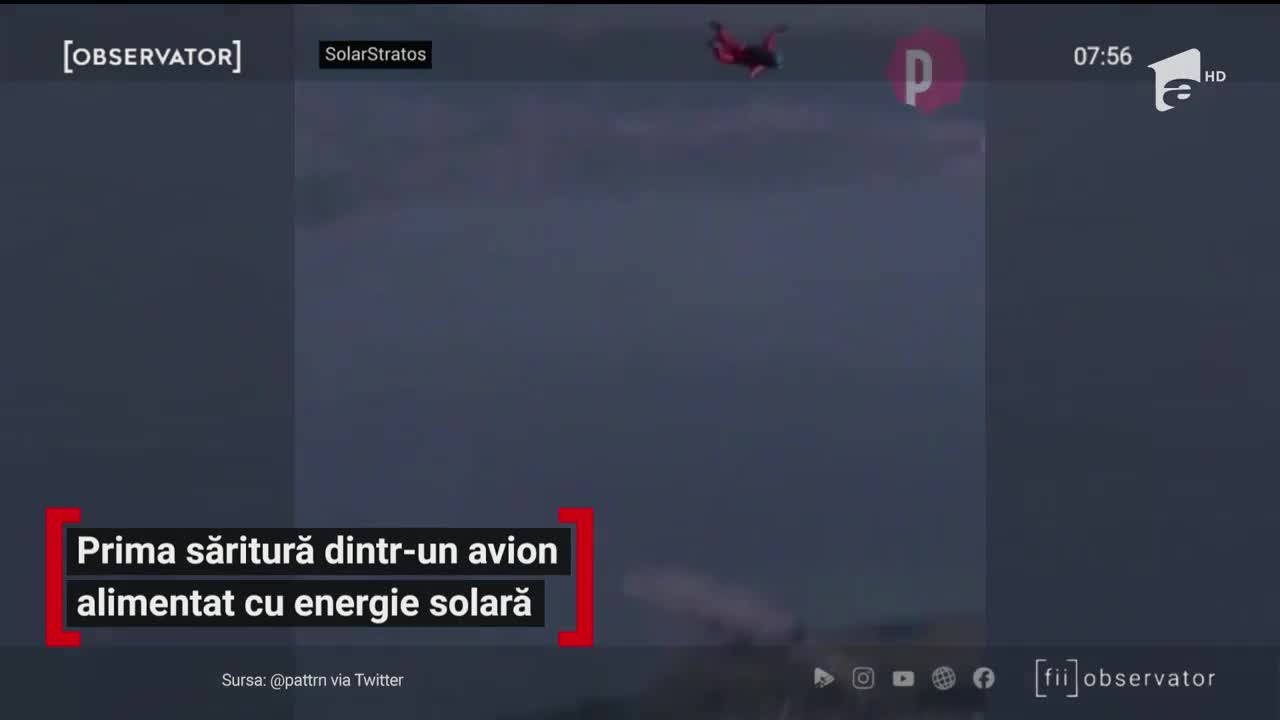Prima săritură dintr-un avion alimentat cu energie solară