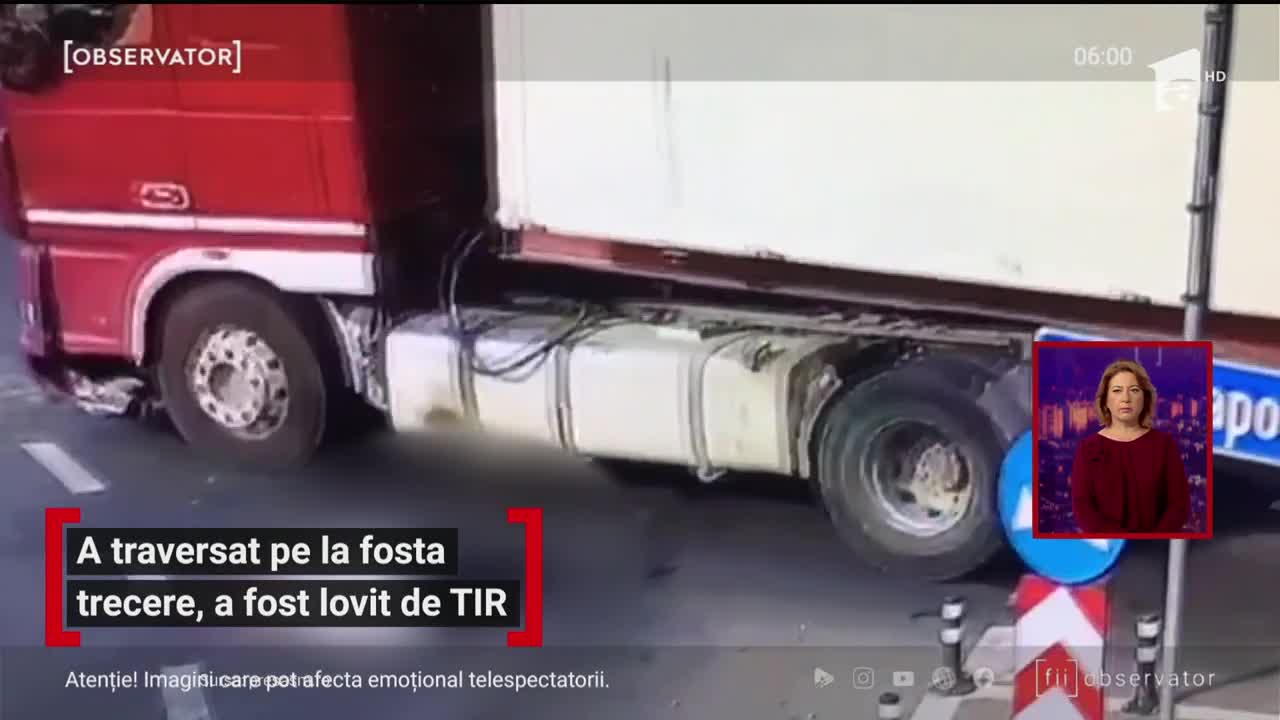 Un bărbat a traversat strada pe la fosta trecere și a fost lovit de un TIR