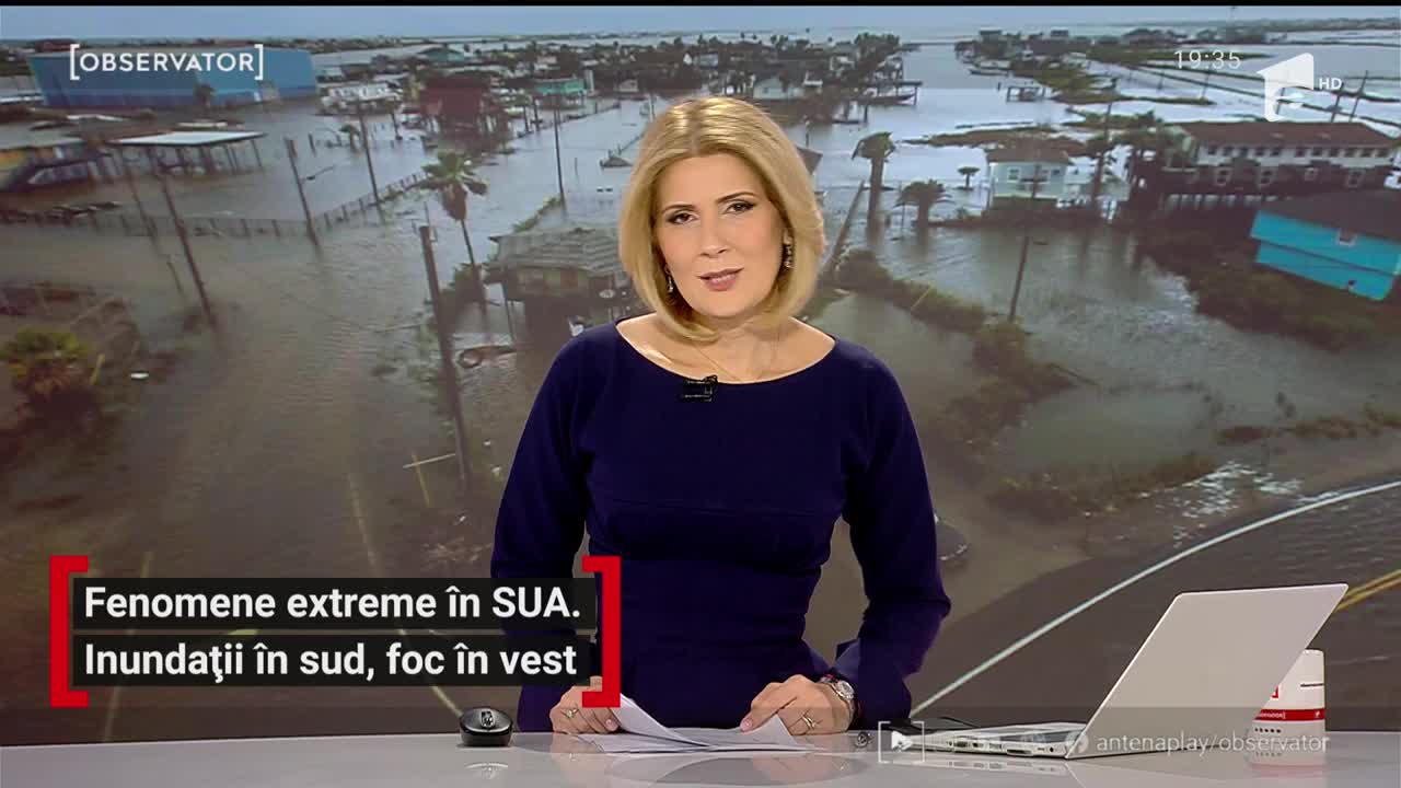 Fenomene extreme &icirc;n SUA. Inundații &icirc;n sud, foc &icirc;n vest