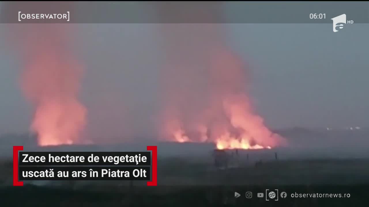Un incendiu puternic de vegetaţia uscată, &icirc;n judeţul Olt