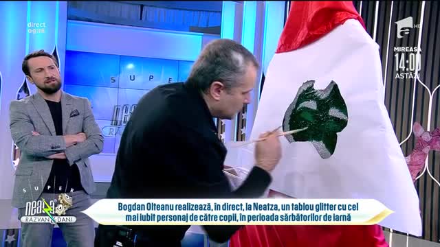 Bogdan Olteanu, un maestru &icirc;n picturi glitter! Artistul realizează cel mai tare portret al lui Moș Crăciun, &icirc;n platoul de la Neatza
